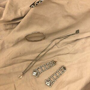 bundle silver crystal necklace, earring set, 2 bracelets